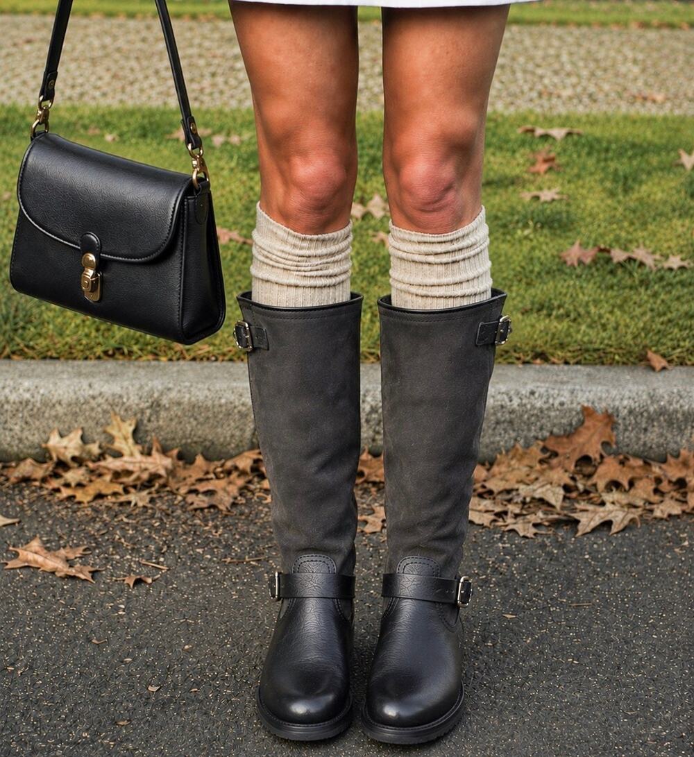 Frye Vintage Veronica Slouch Knee High Two Toned Black Leather Boots Size 8